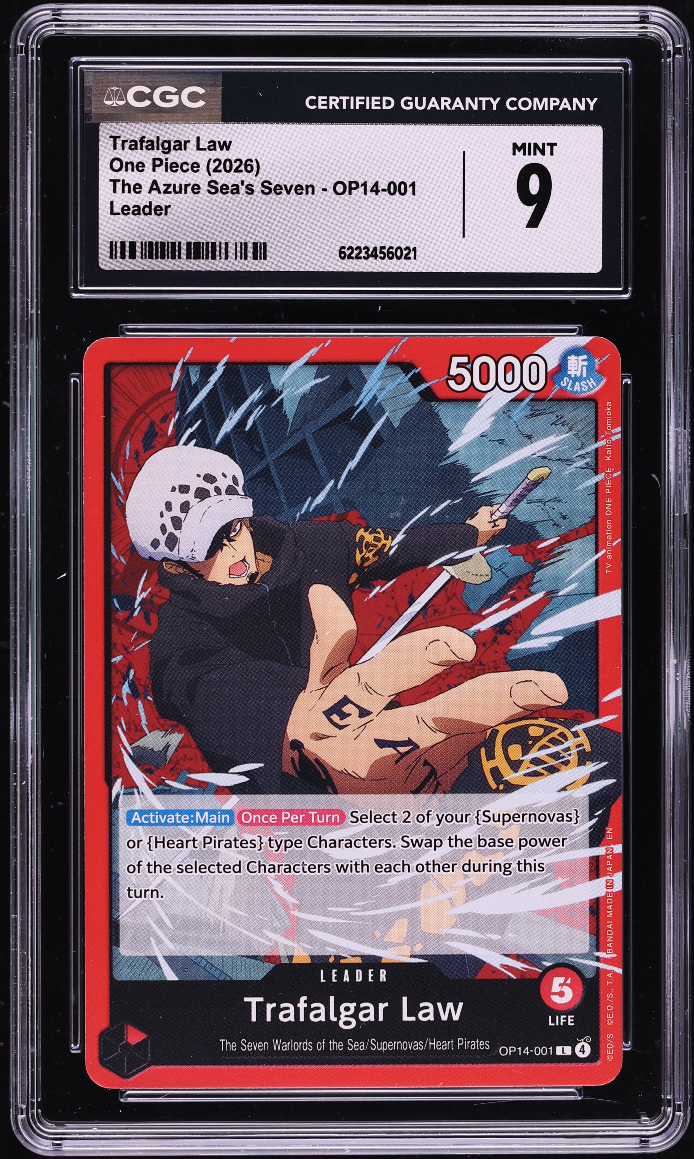 2026 One Piece The Azure Sea's Seven Leader Trafalgar Law #OP14-001 CGC 9 MINT