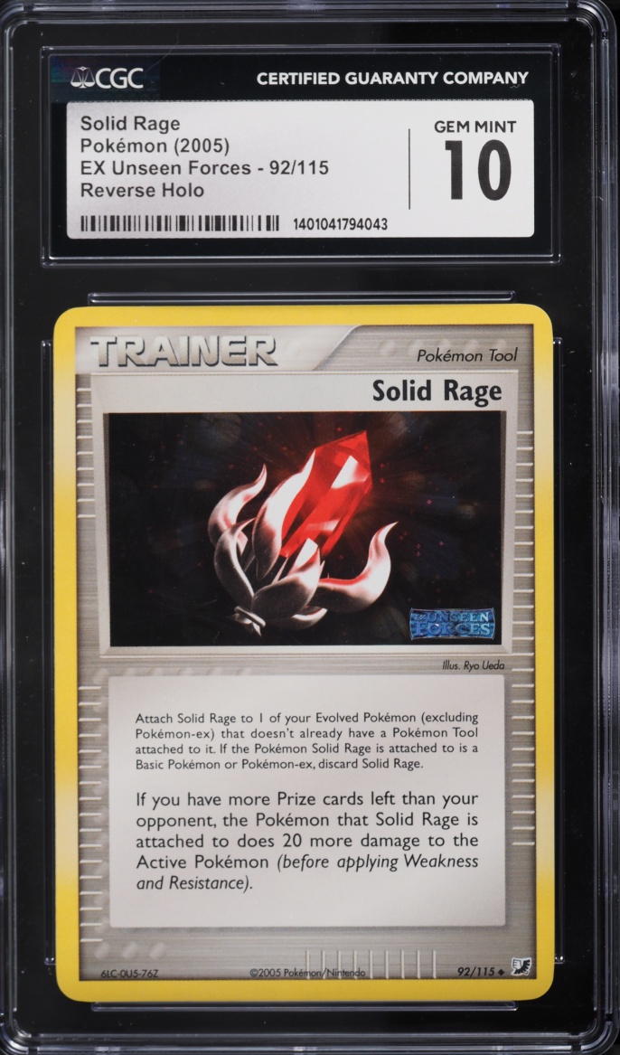 2005 Pokemon Ex Unseen Forces Reverse Holo Solid Rage #92 CGC 10 Gem Mint