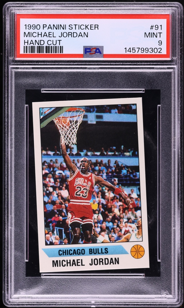 1990 Panini Sticker Michael Jordan HAND CUT #91 PSA 9 MINT