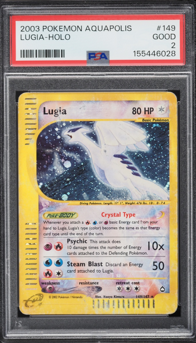 2003 Pokemon Aquapolis Holo Crystal Lugia #149 PSA 2 GD