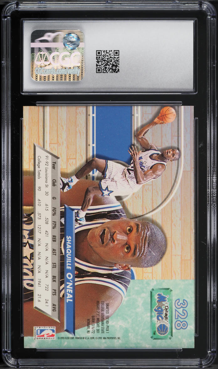 1992 Ultra Basketball Shaquille O'Neal ROOKIE #328 CGC 7 NRMT