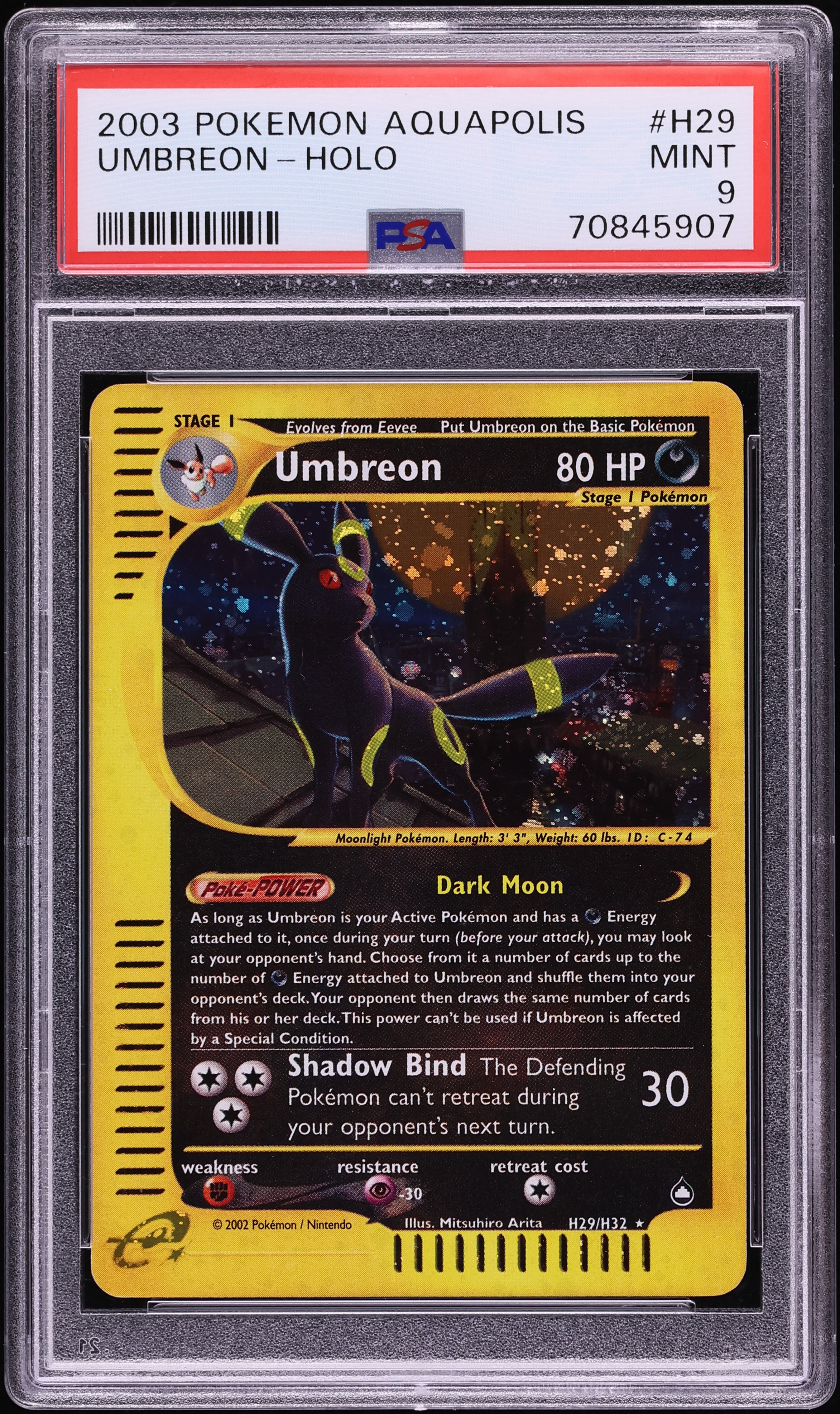 2003 Pokemon Aquapolis Holo Umbreon #H29 PSA 9 MINT