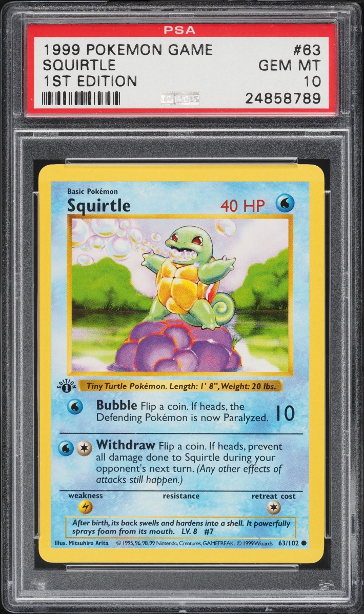 1999 Pokemon Base Set Shadowless 1st Edition Squirtle #63 PSA 10 GEM MINT