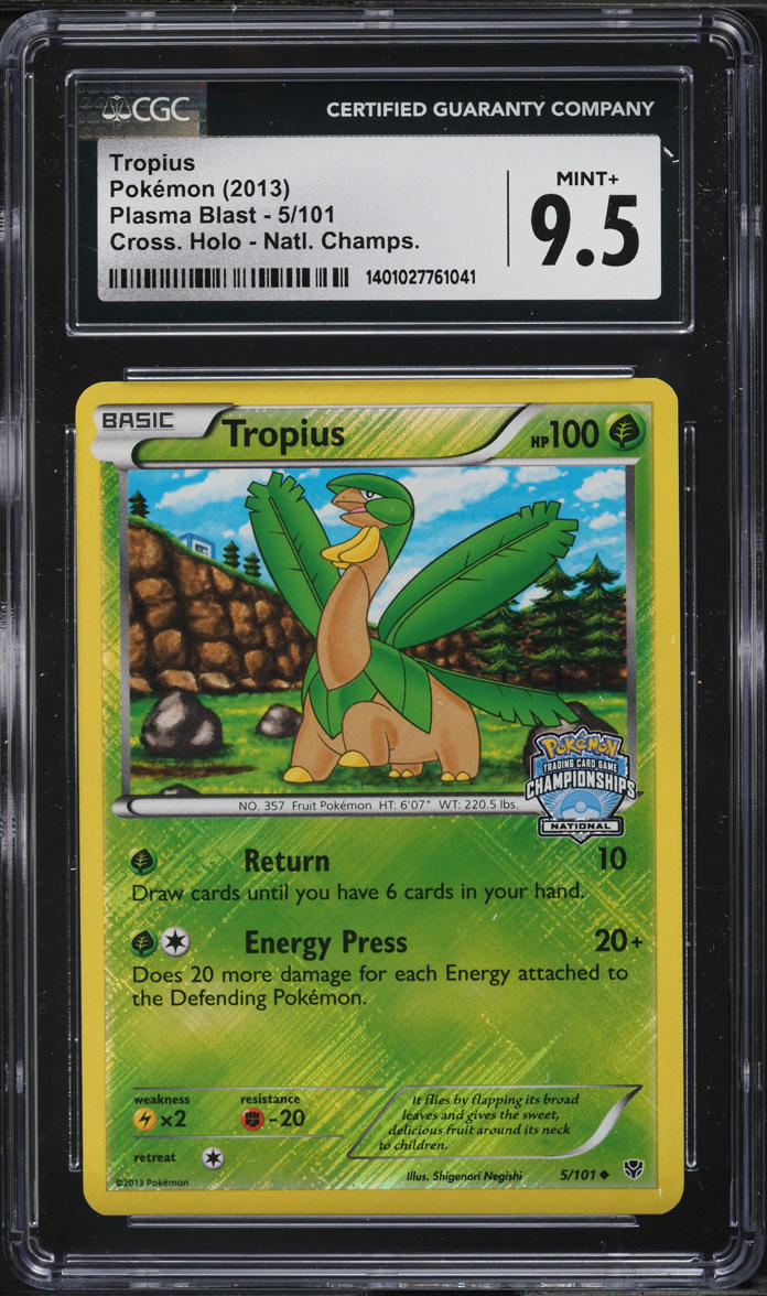 2013 Pokemon BW Plasma Blast National Championships Crosshatch Holo Tropius #5 CGC 9.5 MINT+
