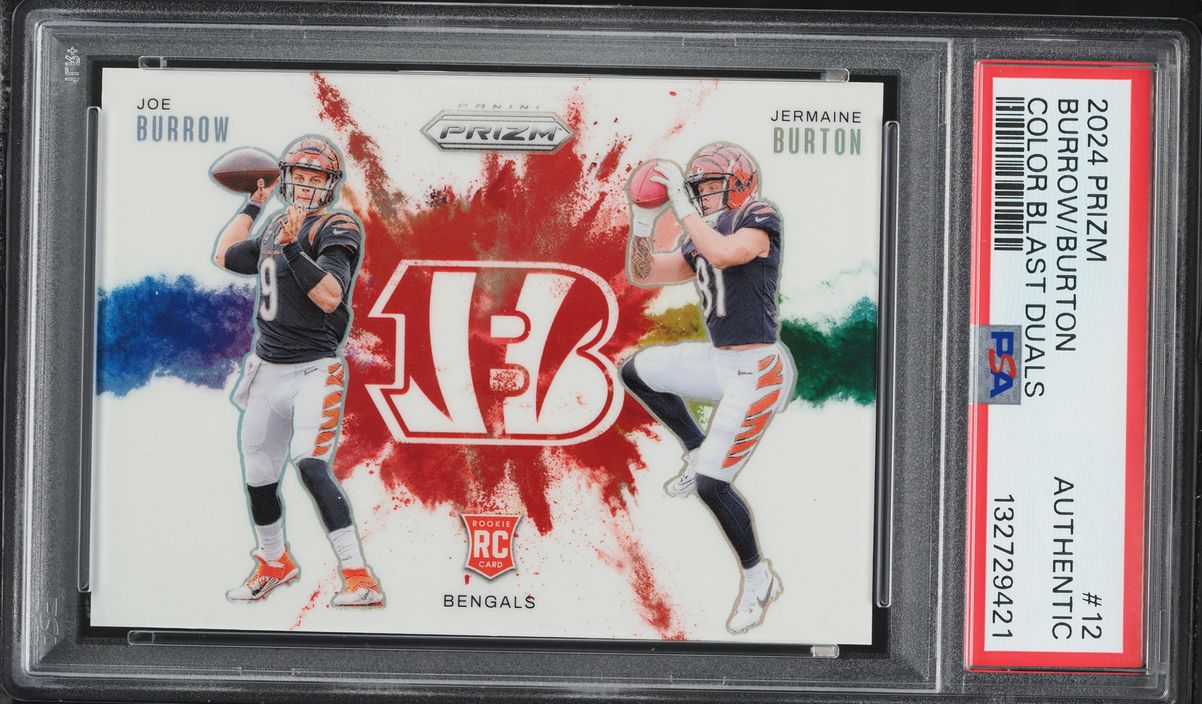 2024 Panini Prizm Color Blast Duals Joe Burrow & Jermaine Burton ROOKIE #12 PSA AUTH