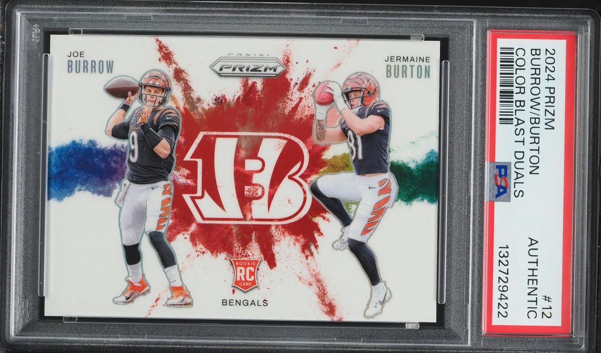 2024 Panini Prizm Color Blast Duals Joe Burrow & Jermaine Burton ROOKIE #12 PSA AUTH