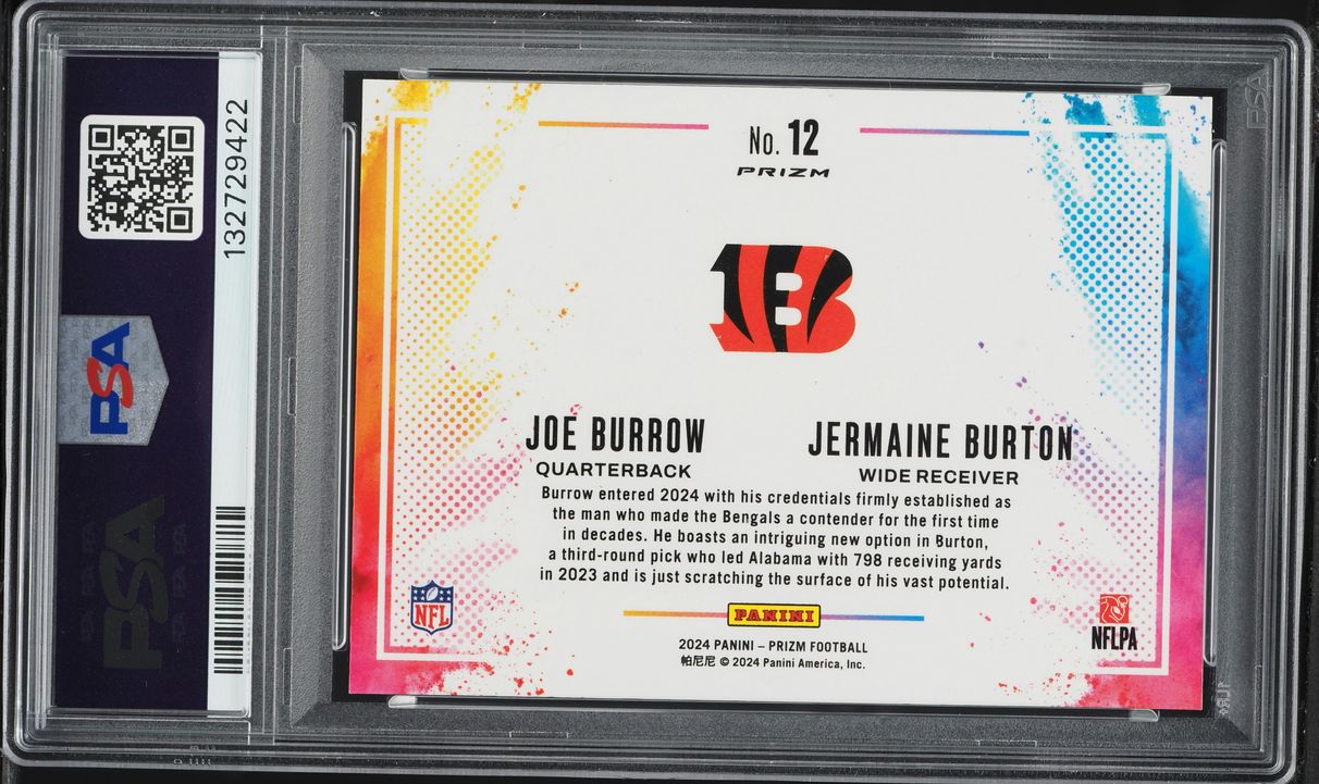 2024 Panini Prizm Color Blast Duals Joe Burrow & Jermaine Burton ROOKIE #12 PSA AUTH