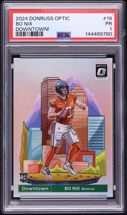2024 Donruss Optic Downtown Bo Nix ROOKIE #19 PSA 1 PR - Photo 1