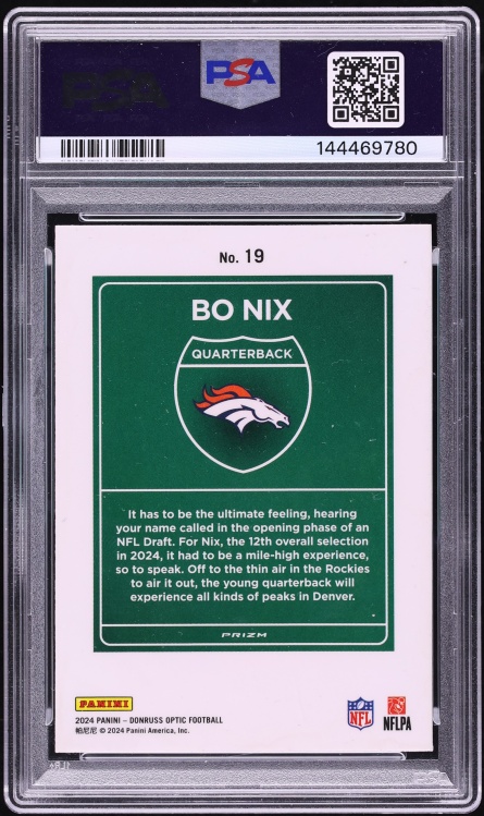 2024 Donruss Optic Downtown Bo Nix ROOKIE #19 PSA 1 PR - Photo 2