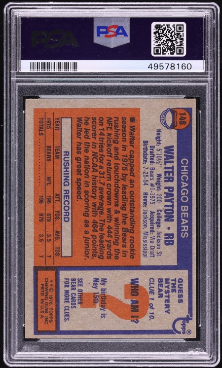 1976 Topps Football Walter Payton ROOKIE #148 PSA 7 NRMT - Photo 2