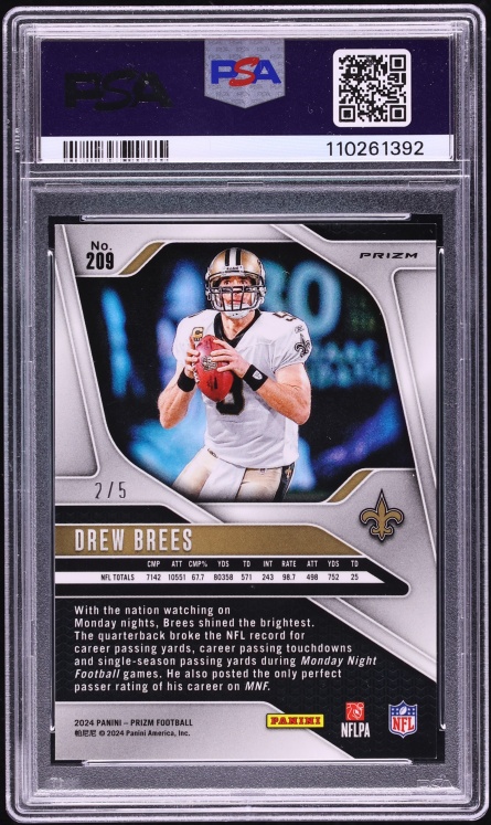 2024 Panini Prizm Gold Vinyl Drew Brees /5 #209 PSA 9 MINT - Photo 2