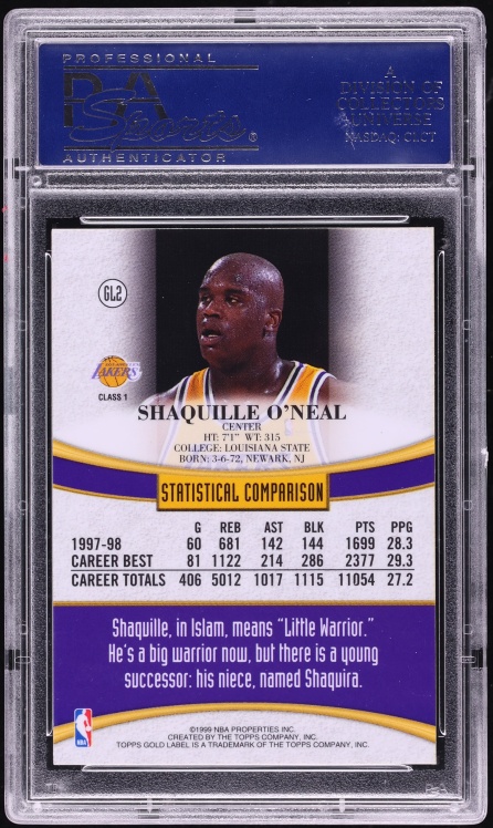 1998 Topps Gold Label Black Shaquille O'Neal #GL2 PSA 10 GEM MINT - Photo 2