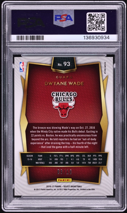 2016 Select Gold Prizm Dwyane Wade /10 #93 PSA 9 MINT - Photo 2