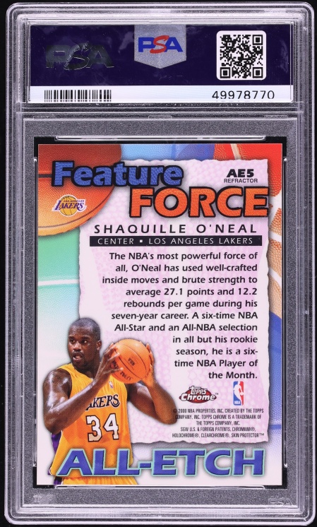 1999 Topps Chrome All-Etch Refractor Shaquille O'Neal #AE5 PSA 10 GEM MINT - Photo 2
