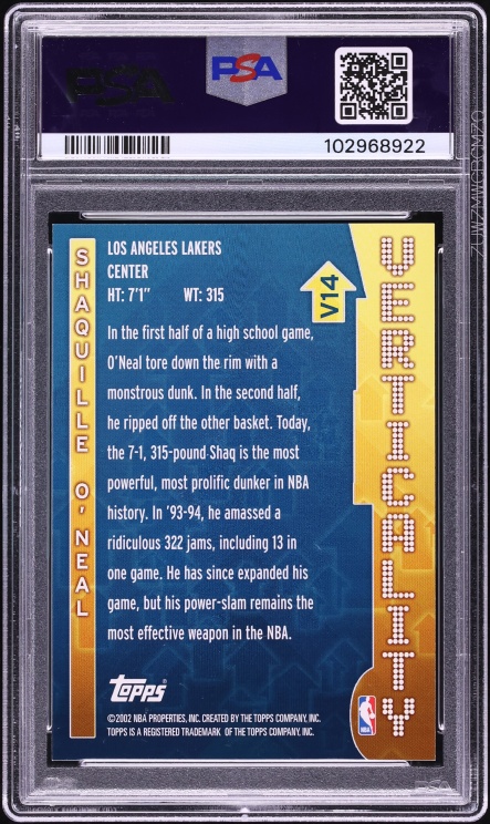 2002 Topps Verticality Shaquille O'Neal #V14 PSA 10 GEM MINT - Photo 2