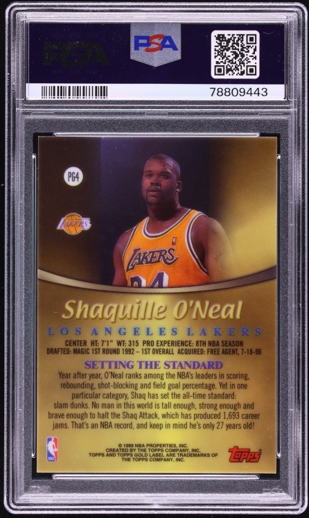 1999 Topps Gold Label Prime Black Shaquille O'Neal #PG4 PSA 9 MINT - Photo 2