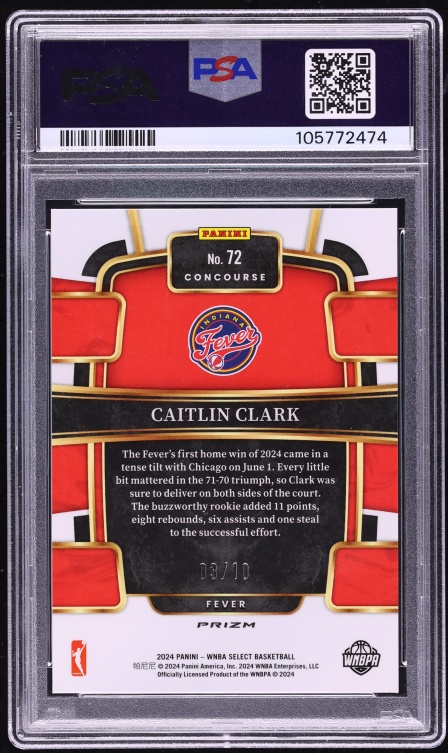 2024 Select Concourse WNBA Gold Prizm Caitlin Clark ROOKIE /10 #72 PSA 10 GEM MINT - Photo 2