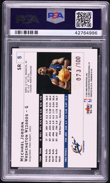 2001 Fleer Premium Star Ruby Michael Jordan /100 #5 PSA 9 MINT - Photo 2
