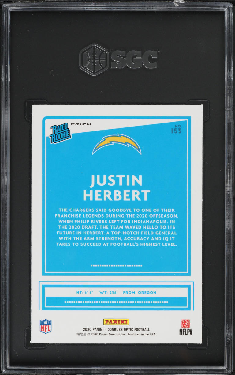 2020 Donruss Optic Holo Justin Herbert ROOKIE #153 SGC 9.5 MINT+