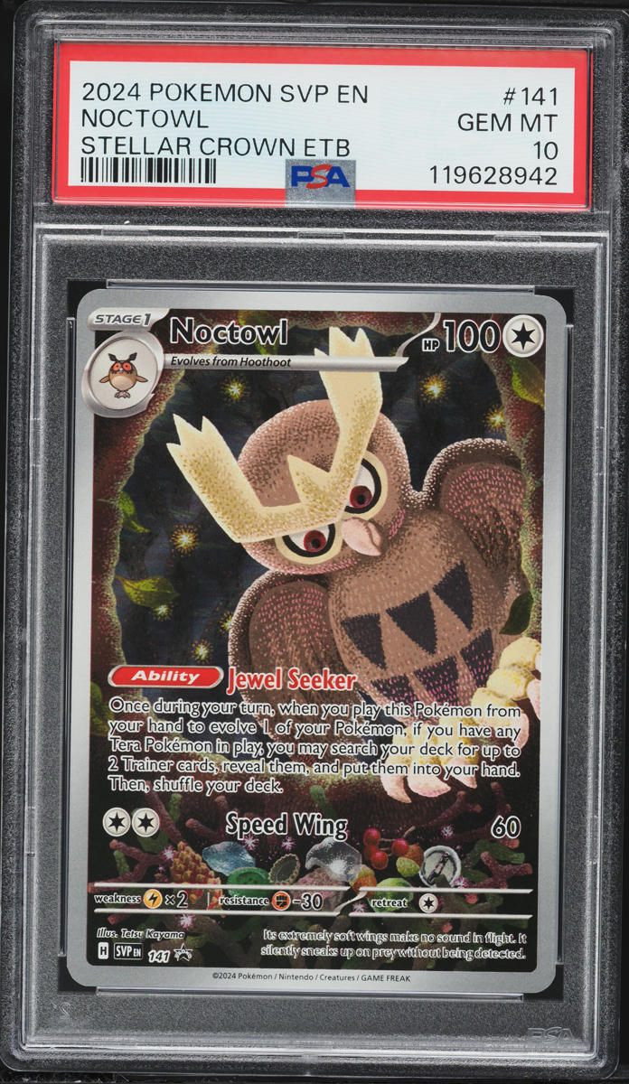 2024 Pokemon Scarlet & Violet Promo Stellar Crown ETB Alt Art Noctowl #141 PSA 10 GEM MINT