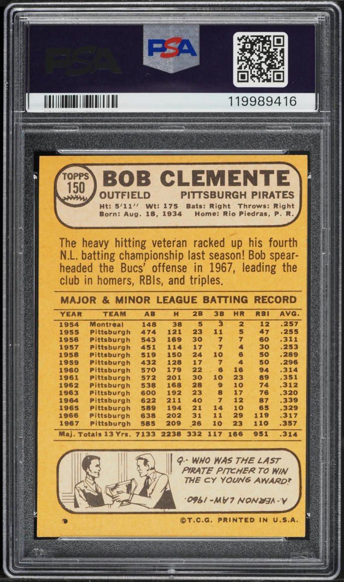 1968 Topps Roberto Clemente #150 PSA 5 EX
