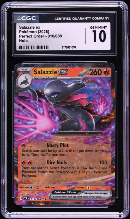 2026 Pokemon Mega Evolution Perfect Order Full Art Salazzle ex #016 CGC 10 GEM MINT