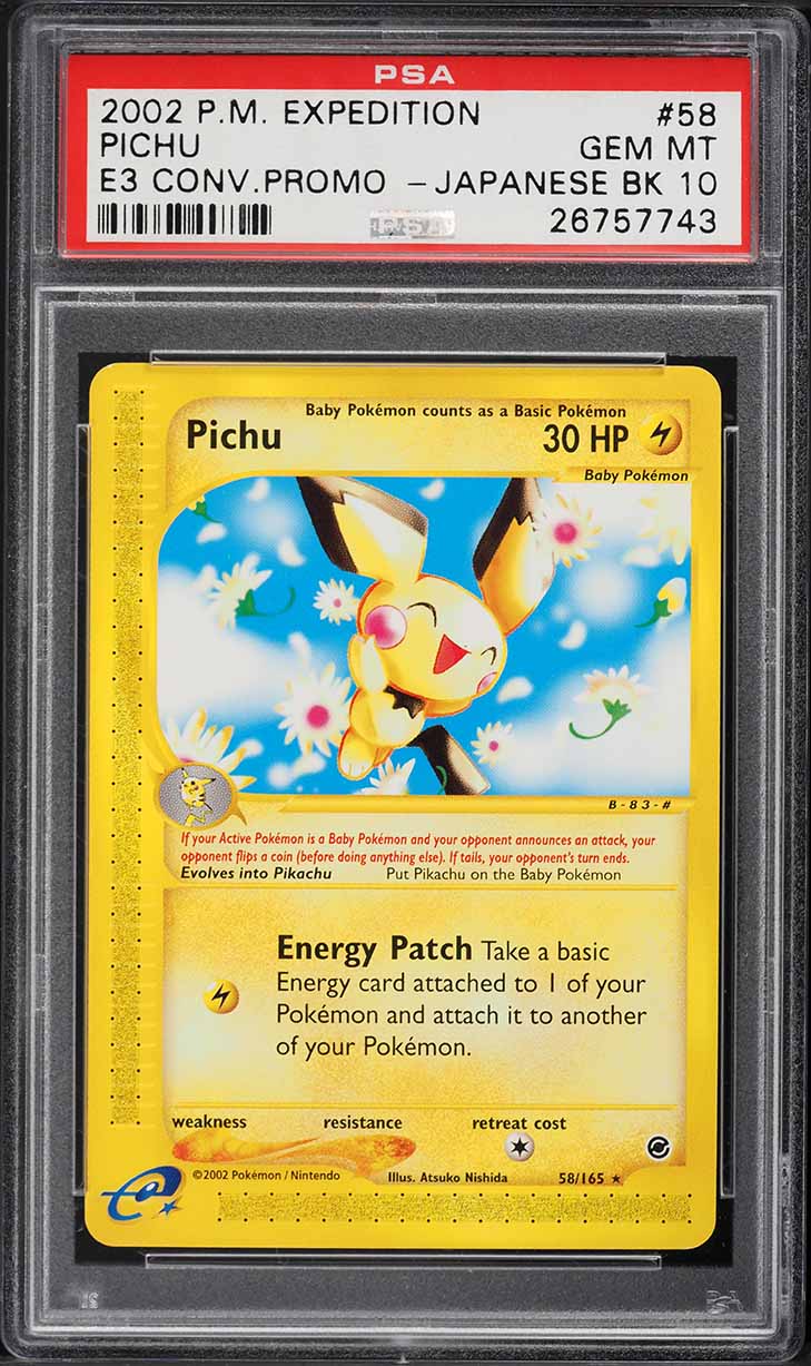 2002 Pokemon Expedition E3 Promo Japanese Back Pichu #58 PSA 10 GEM MINT