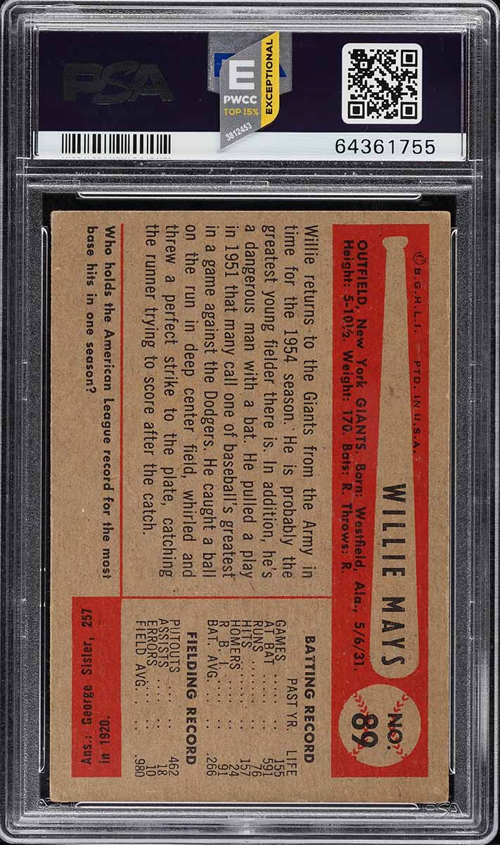 1954 Bowman Willie Mays #89 PSA 4 VGEX