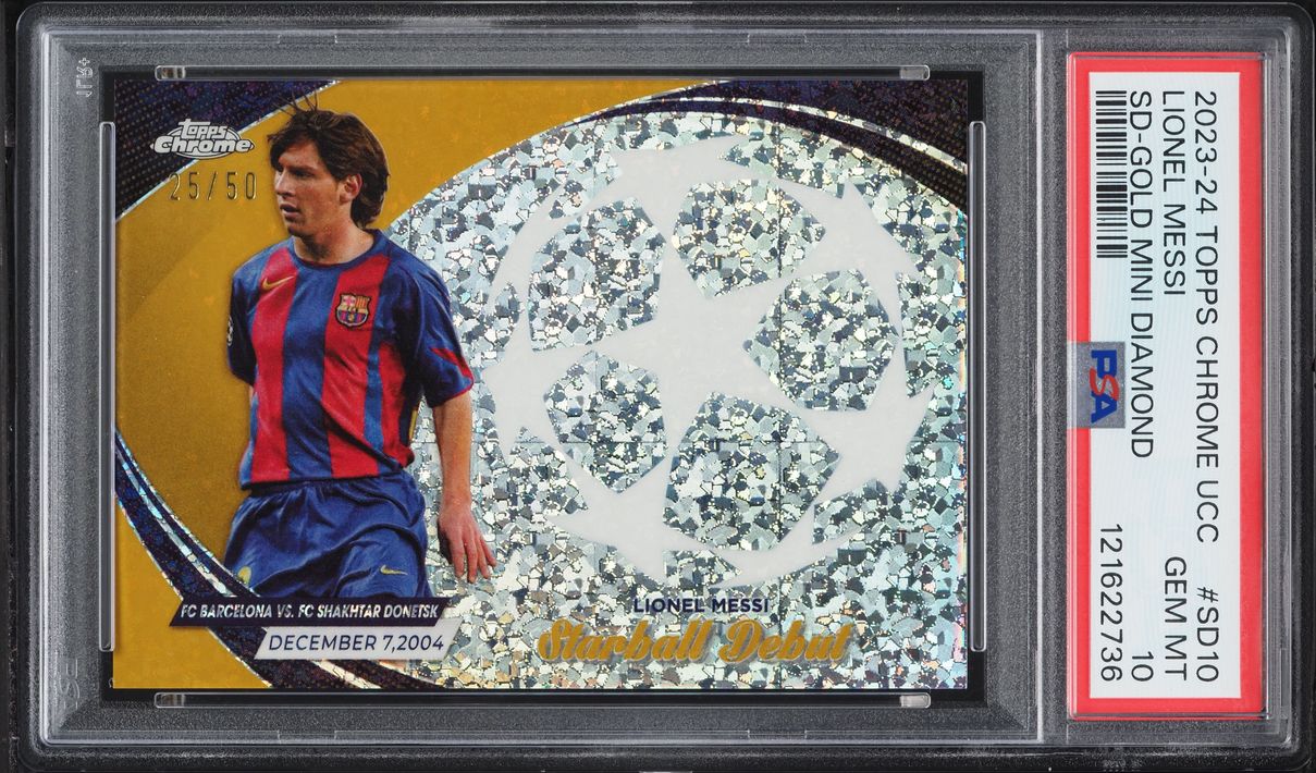 2023 Topps Chrome UEFA CC Starball Debut Gold Mini Diamond Lionel Messi /50 #SD10 PSA 10 GEM