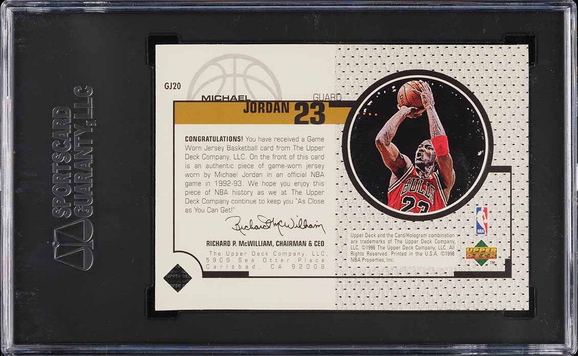 1998 Upper Deck Game Jersey Michael Jordan PATCH #GJ20 SGC 8.5 NM-MT+