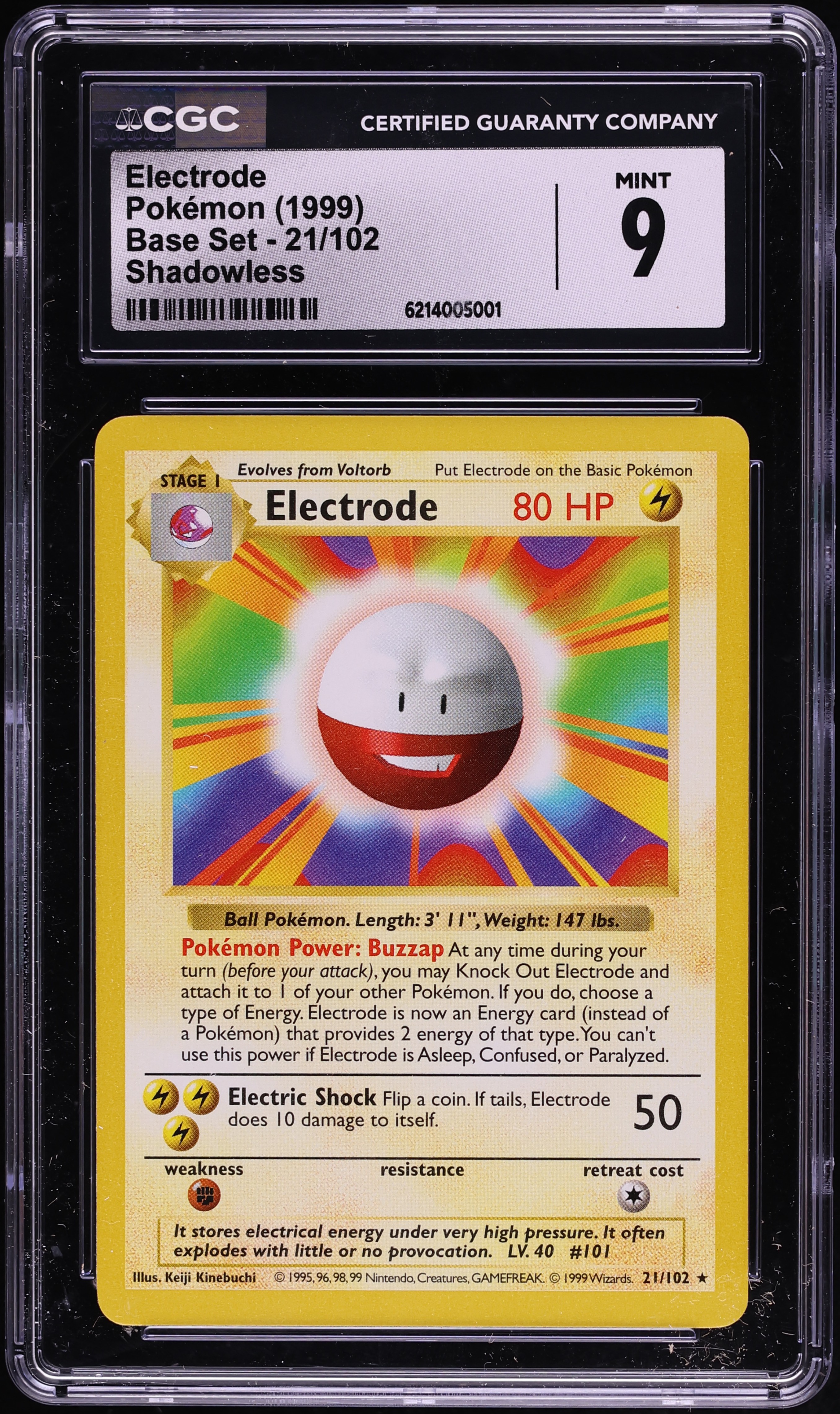1999 Pokemon Base Set Shadowless Electrode #21 CGC 9 MINT