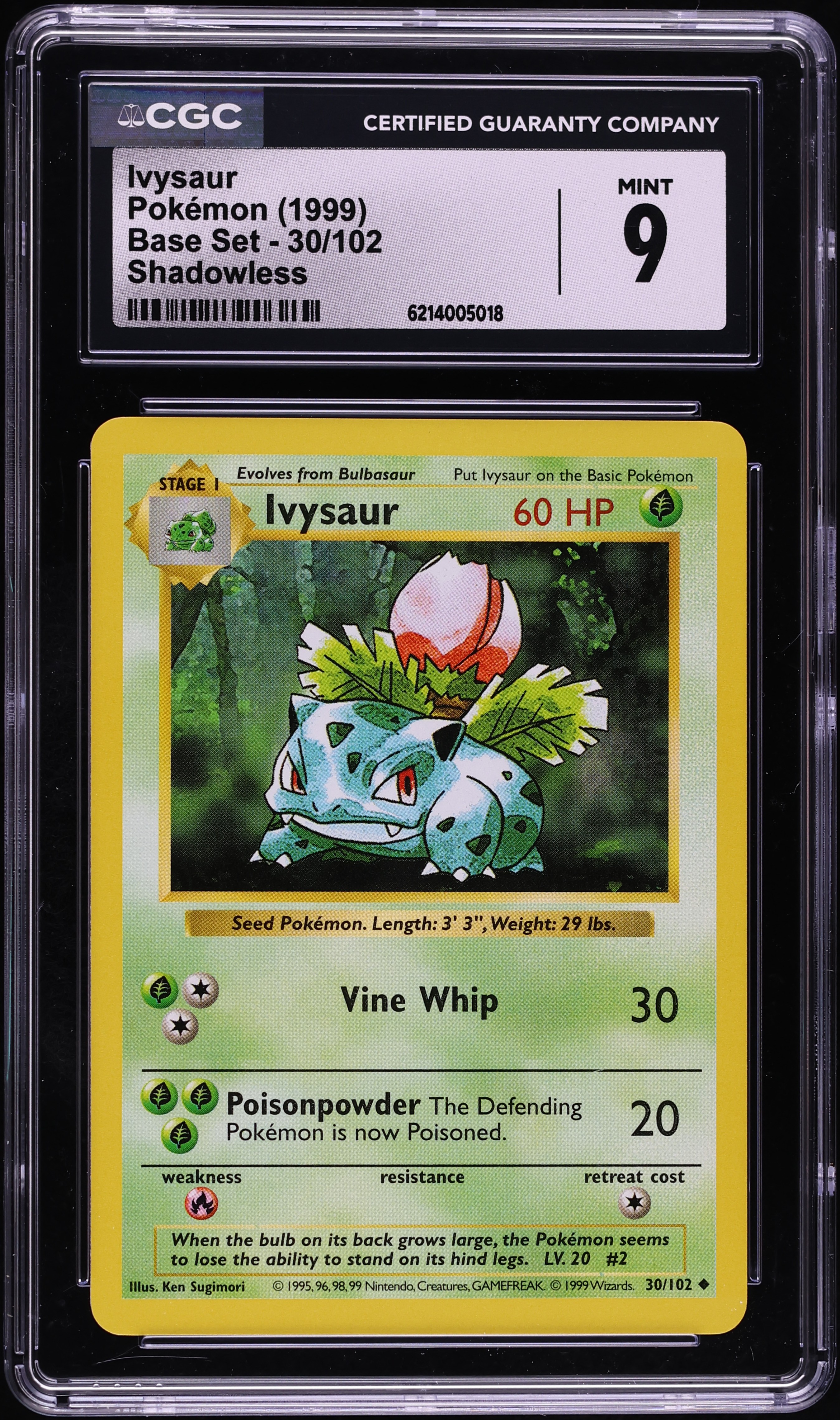 1999 Pokemon Base Set Shadowless Ivysaur #30 CGC 9 MINT