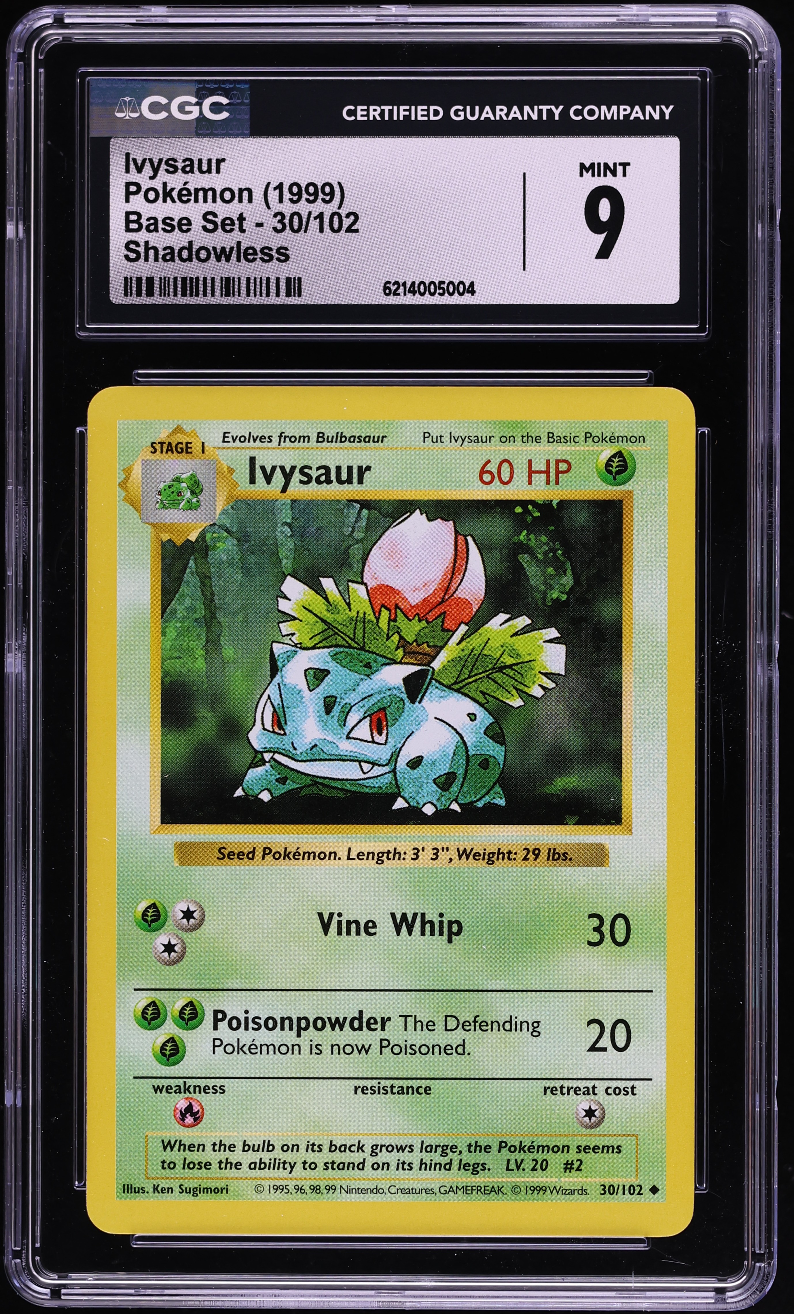 1999 Pokemon Base Set Shadowless Ivysaur #30 CGC 9 MINT