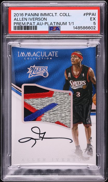 2016 Immaculate Collection Premium Platinum Allen Iverson PATCH AUTO 1/1 #PP-AI PSA 5 EX
