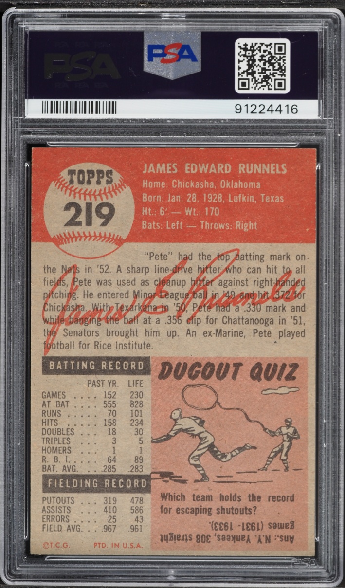 1953 Topps Pete Runnels #219 PSA 7 NRMT