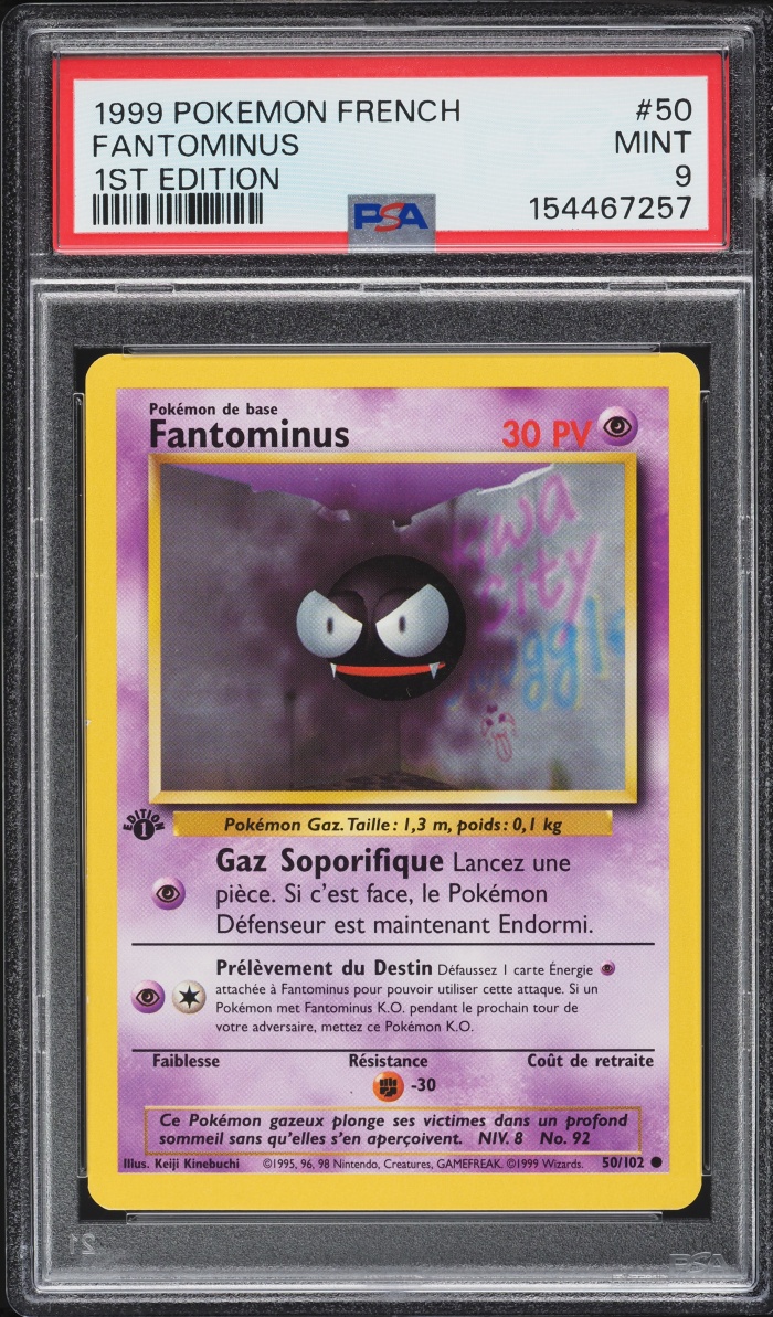 1999 Pokemon French Base Set 1st Edition Gastly #50 PSA 9 MINT