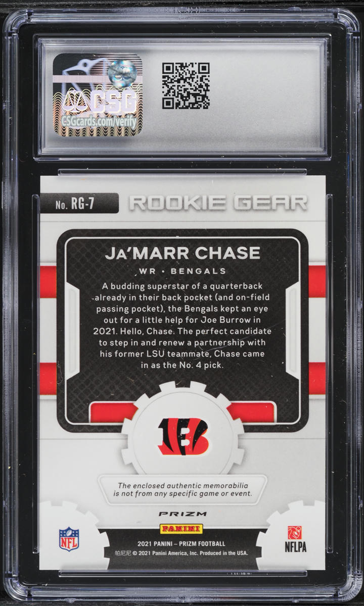2021 Panini Prizm Gear Pink Ja'Marr Chase ROOKIE PATCH #RG-7 CSG 10 GEM MINT