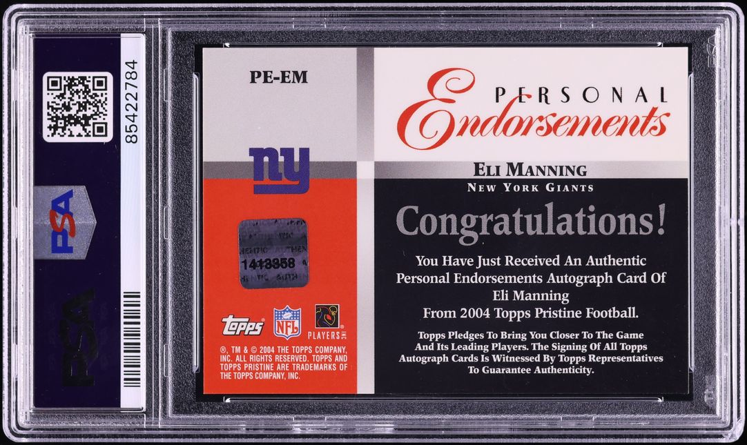 2004 Topps Pristine Personal Endorsement Eli Manning AUTO #PE-EM PSA 9 MINT