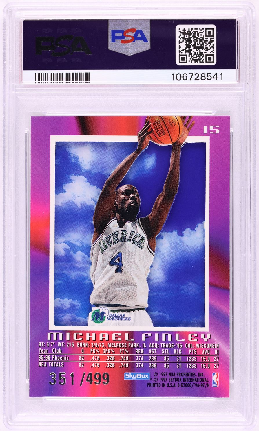 1996 Skybox E-X2000 Credentials Michael Finley /499 #15 PSA 5 EX