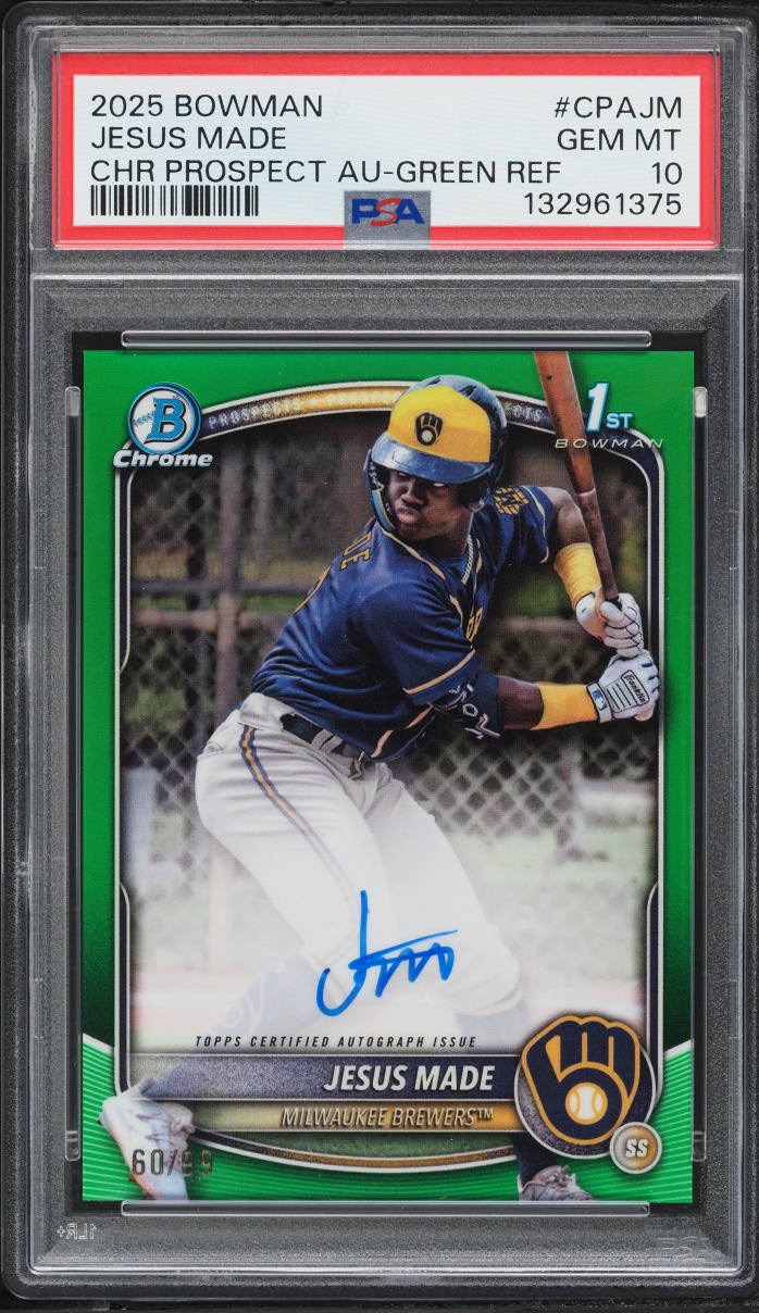 2025 Bowman Chrome Green Refractor Jesus Made PROSPECT AUTO /99 #CPA-JM PSA 10 GEM MINT