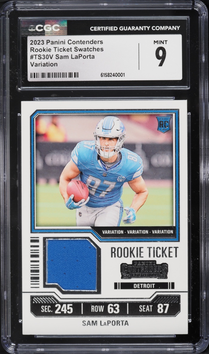 2023 Panini Contenders Ticket Variation Sam LaPorta ROOKIE PATCH #TS30V CGC 9 MINT