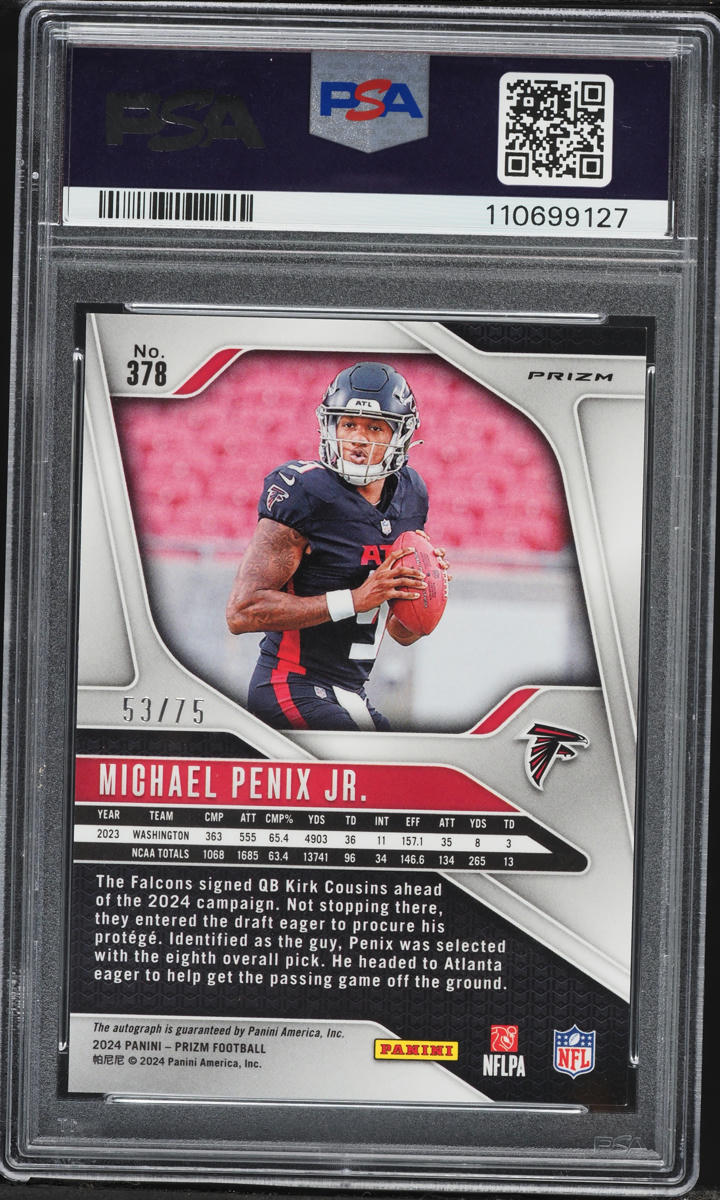 2024 Panini Prizm Green Scope Michael Penix Jr. ROOKIE AUTO /75 #378 PSA 9 MINT