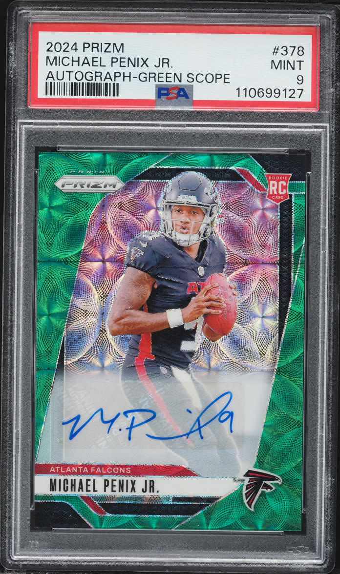 2024 Panini Prizm Green Scope Michael Penix Jr. ROOKIE AUTO /75 #378 PSA 9 MINT