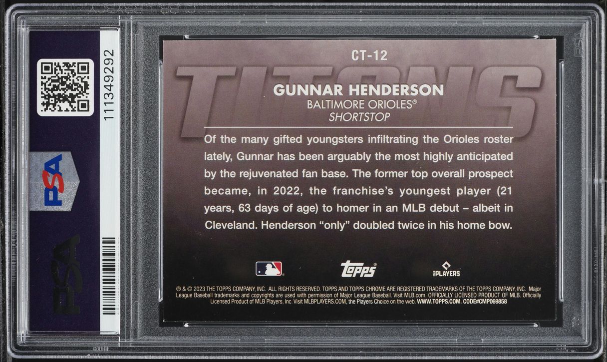 2023 Topps Chrome Update Titans Gunnar Henderson ROOKIE #CT-12 PSA 9 MINT