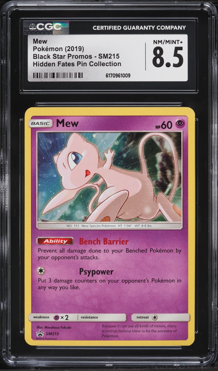 2019 Pokemon Sun & Moon Promo Hidden Fates Pin Collection Holo Mew #SM215 CGC 8.5 NM-MT+
