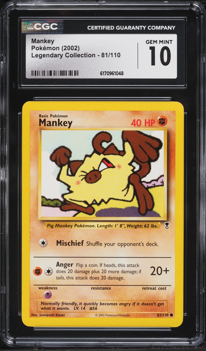 2002 Pokemon Legendary Collection Mankey #81 CGC 10 GEM MINT