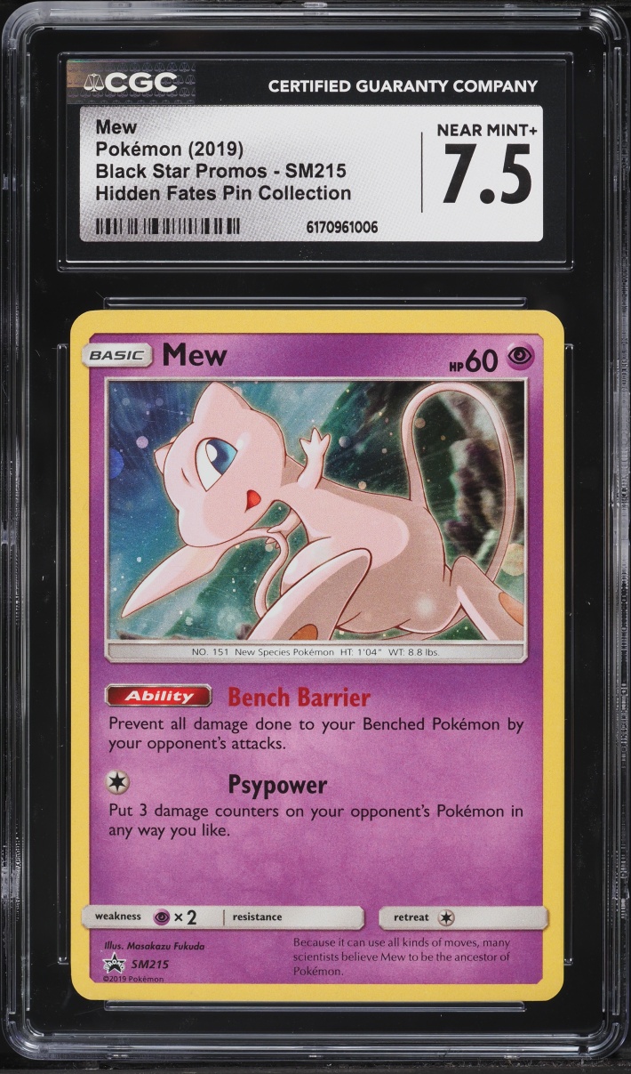 2019 Pokemon Sun & Moon Promo Hidden Fates Pin Collection Holo Mew #SM215 CGC 7.5 NRMT+