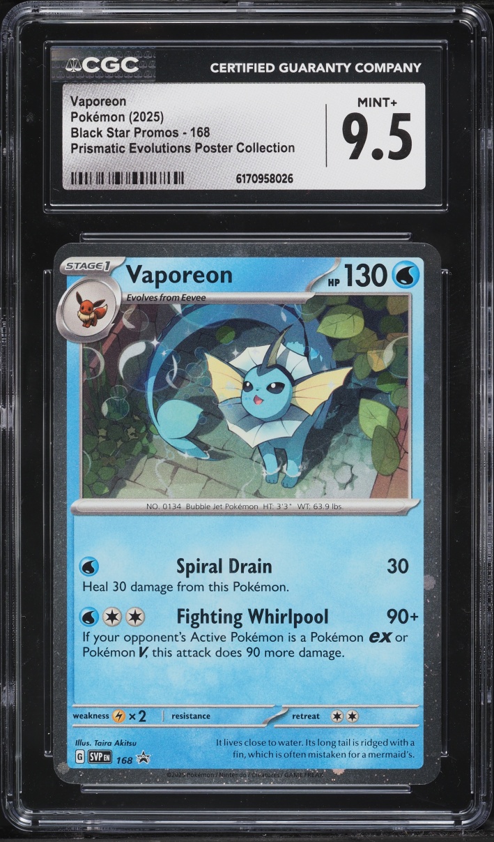 2025 Pokemon Scarlet & Violet Promo Prismatic Evolutions Poster Vaporeon #168 CGC 9.5 MINT+