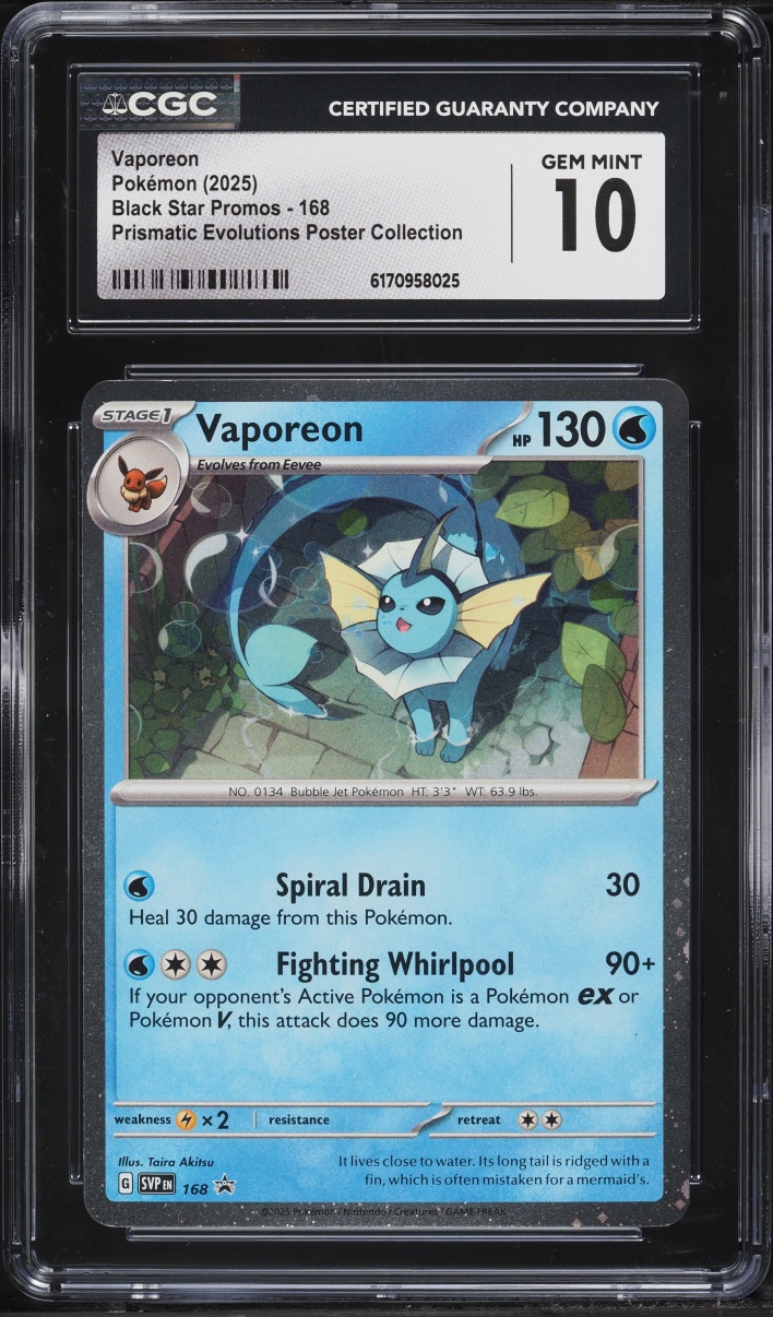 2025 Pokemon Scarlet & Violet Promo Prismatic Evolutions Vaporeon #168 CGC 10 GEM MINT