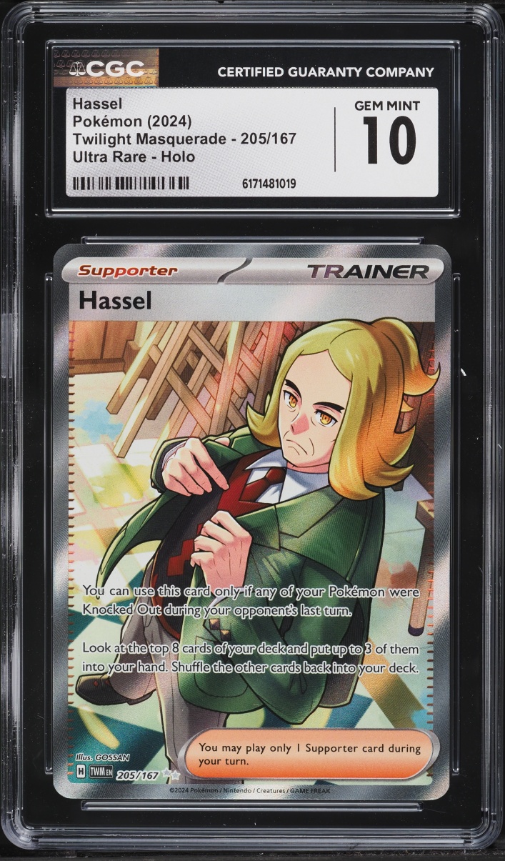 2024 Pokemon Scarlet & Violet Twilight Masquerade Full Art Hassel #205 CGC 10 GEM MINT